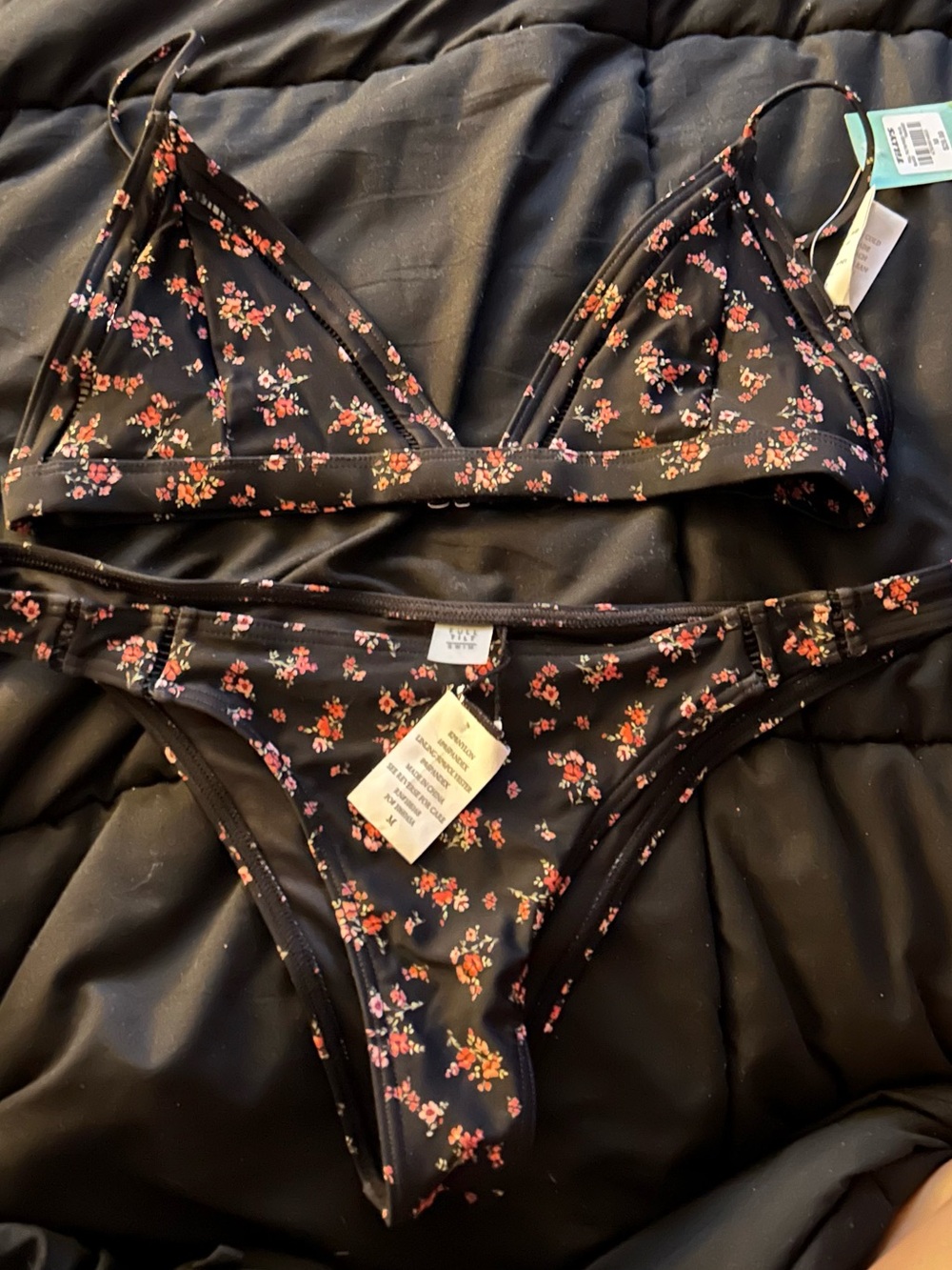 Tillys Floral Black Triangle Bikini Set